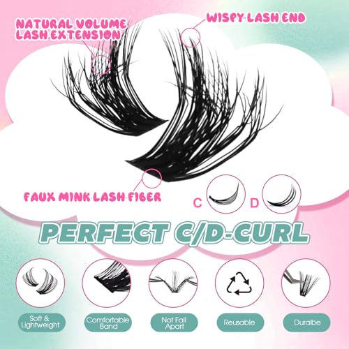 FADVAN 280Pcs Wispy Lash Clusters Mixed D-Curl DIY Eyelash Extensions