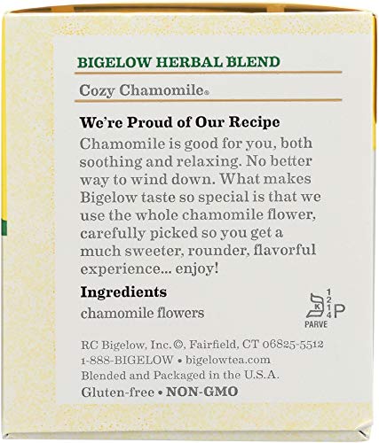 Bigelow Cozy Chamomile Herb Tea - 20 Tea Bags (6x20 Pack) - Caffeine-Free Relaxation