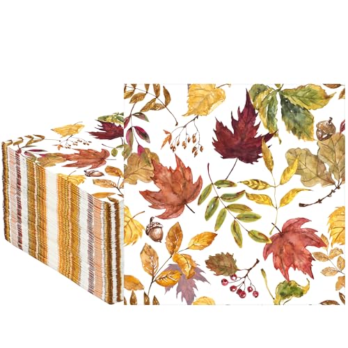 50 Pack Maple Leaf Paper Napkins - 3 Ply Autumn Party Supplies