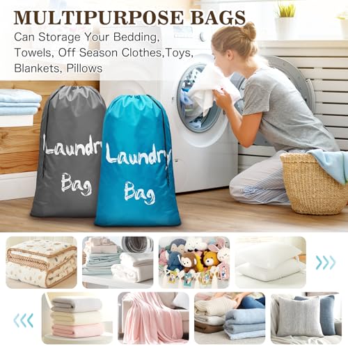 XL Travel Laundry Bags - 2 Pack, Gray & Sky Blue, 24" x 36"