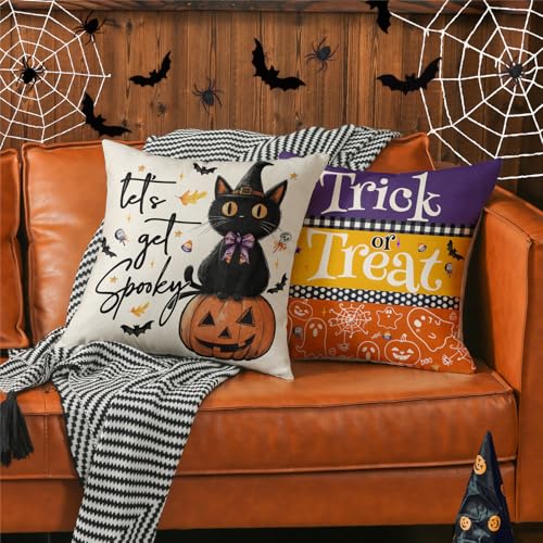 Modovos Halloween Throw Pillow Covers 18x18, Set of 4, Ghost & Pumpkin