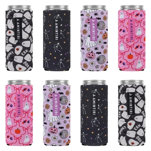 Amintiri 12oz Slim Can Cooler Sleeves - 8 Pack Insulated Neoprene