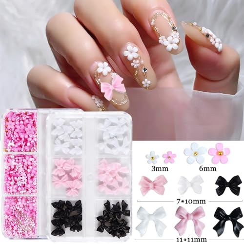 3D Nail Charms Kit with Bows, Flowers, Rhinestones, and Pearls for DIY Manicure