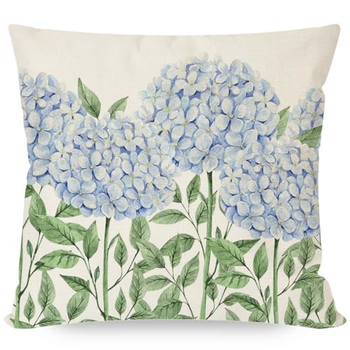 PANDICORN Blue Hydrangea Throw Pillow Covers Set of 4 - 16x16 Inch Spring Decor