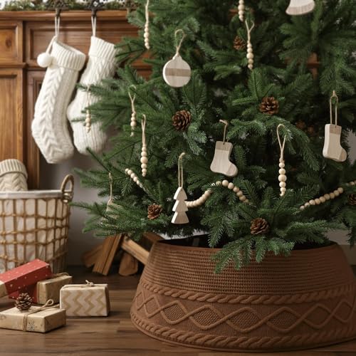 Large 36 Inch Neutral Brown Knitted Christmas Tree Collar - Rustic Farmhouse Holiday Decor