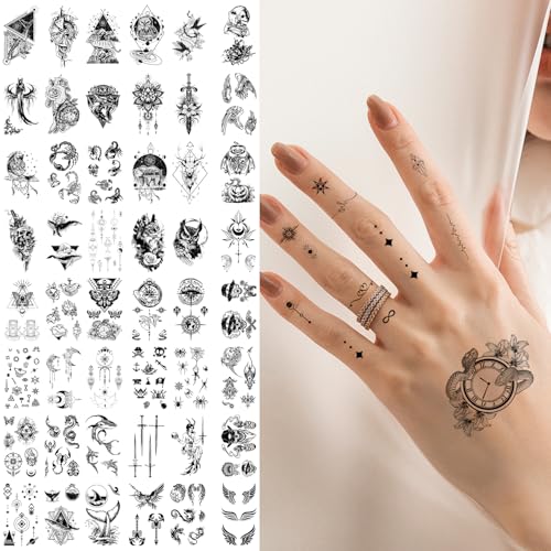 80 Sheets Small Temporary Tattoos Kit - Waterproof Realistic Finger Neck Hand Tattoos for Adults Women Men Kids