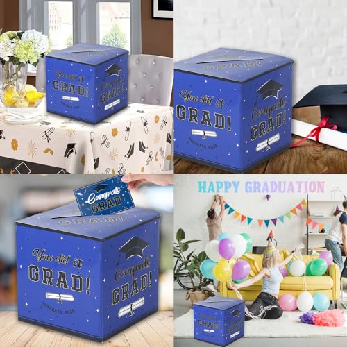 Slergut Blue Graduation Card Box 2026 - Foldable 9x9 Inch Party Gift Money Holder