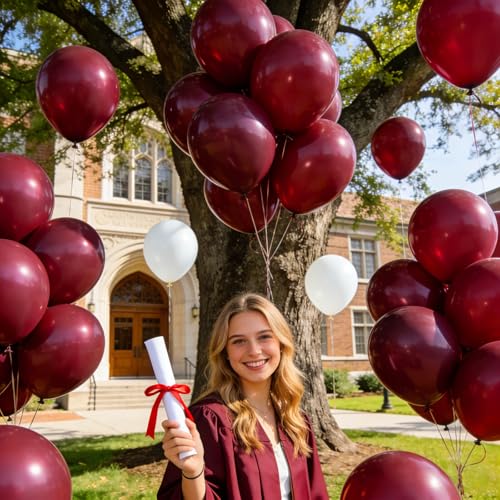 KUULBELA 110pcs Burgundy Red Balloons 12 Inch with Ribbons - Birthday & Party Decorations