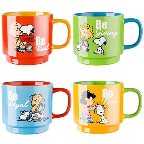 Peanuts Snoopy 15oz Stackable Mug Set with Metal Rack - Assorted Colors