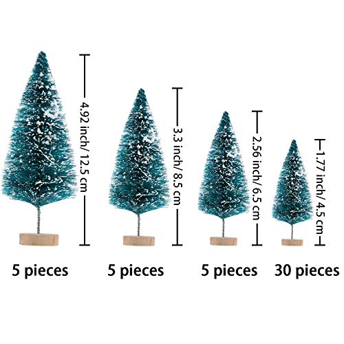 45 Pcs Mini Christmas Bottle Brush Trees Set - Artificial Snowy Pine Varieties