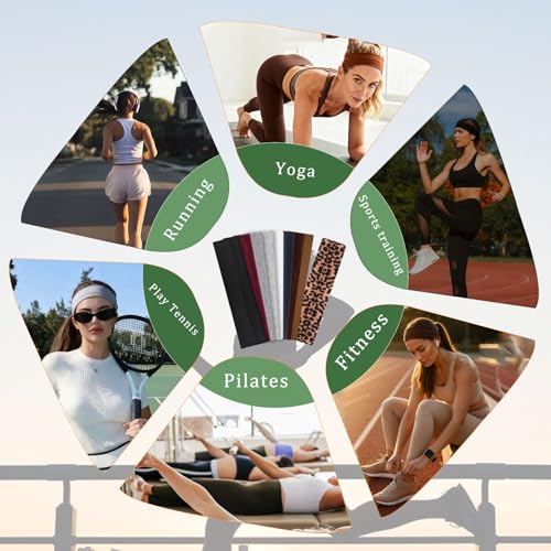 Burcoya 9 Pack Non Slip Stretch Elastic Headbands for Women Sports Yoga