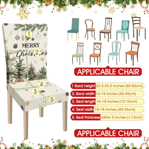 Ganeen Christmas Chair Cover Set - Pine Cone Style, Stretch Seat Slipcovers