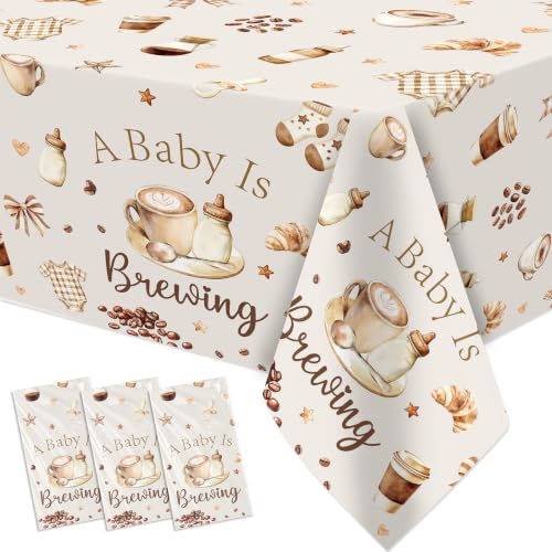 Coffee Baby Shower Tablecloth - 3Pcs 'A Baby is Brewing' Theme
