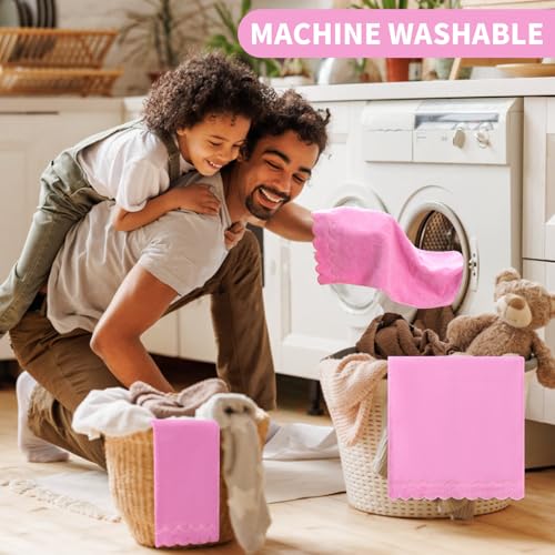 100% Cotton Scalloped Hand Towels, 600 GSM Embroidered Fingertip Set - Pink