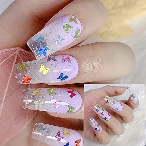 ETHOON 3D Butterfly Nail Art Sequins 24 Colors Holographic Glitter Decals