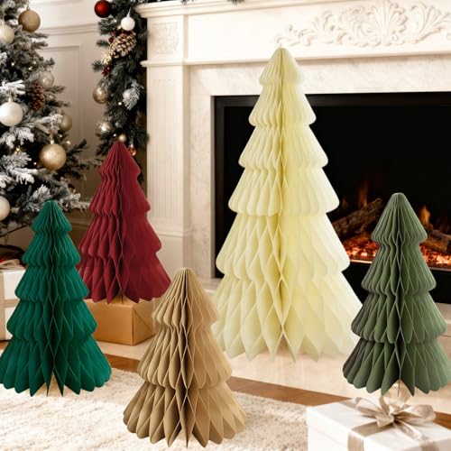 XL Christmas Honeycomb Paper Tree Set - Colorful 14-24 Inch Holiday Decor