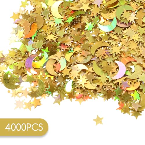 Yuomeaz 4000PCS Gold Star & Moon Confetti for Table Decorations - Star Moon Variation