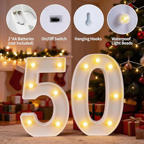 50th Birthday LED Marquee Number Lights - 8.66 Inch Light Up 50 Sign