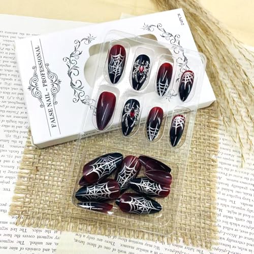 Halloween Press on Nails 3D Spider Design Medium Almond False Nails