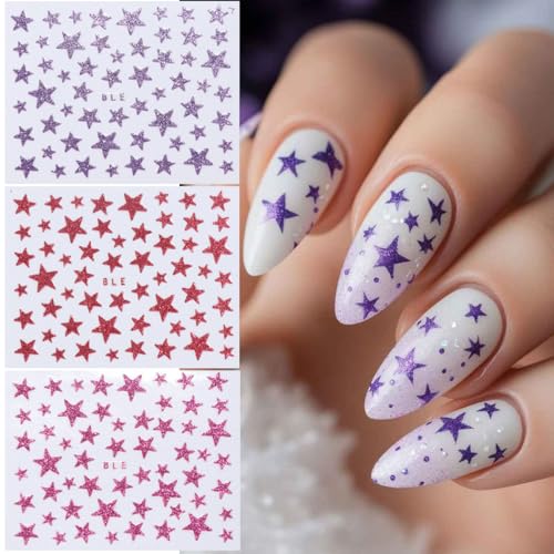 Star Nail Art Stickers - 3D Self-Adhesive Glitter Decals 14 Sheets
