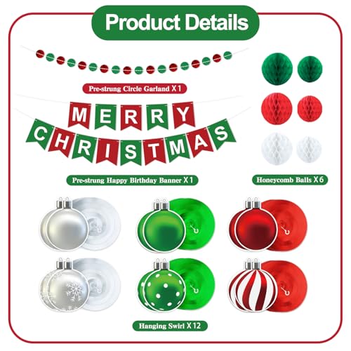 Christmas Party Decorations Banner Honeycomb Hanging Swirl - Holiday Festive Kit