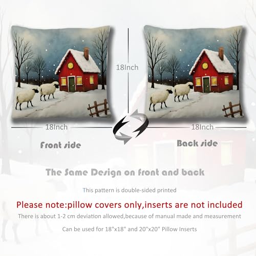 Winter Farmhouse Throw Pillow Cover 18x18 Inch - White Christmas Scene