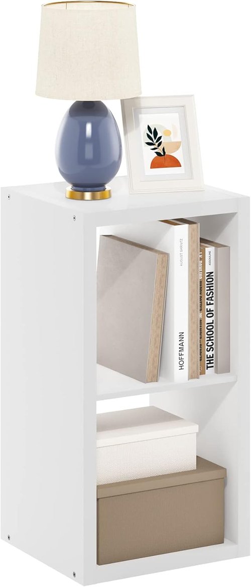 Furinno Decorative Cube Storage Organizer - Open Back Design, 2-Tier, White Finish