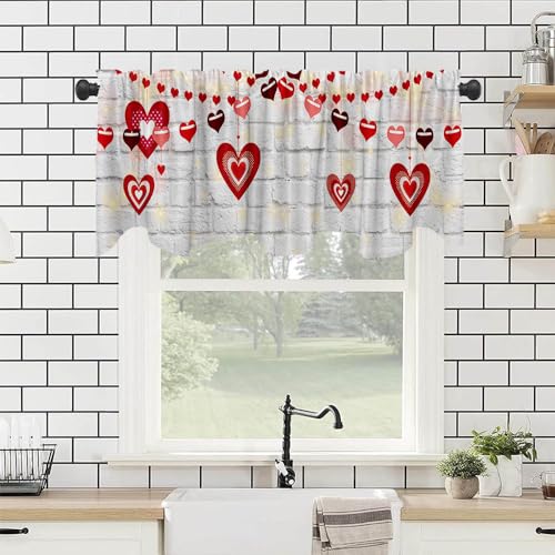54x18 Inch White Brick Wall Love Valance Curtain for Windows