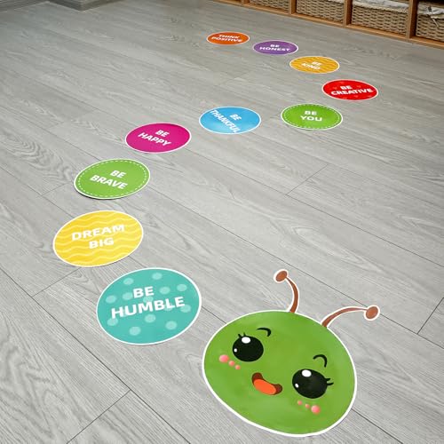 Caterpillar Hopscotch Floor Decals - 11 Sheets of Inspirational Classroom Stickers