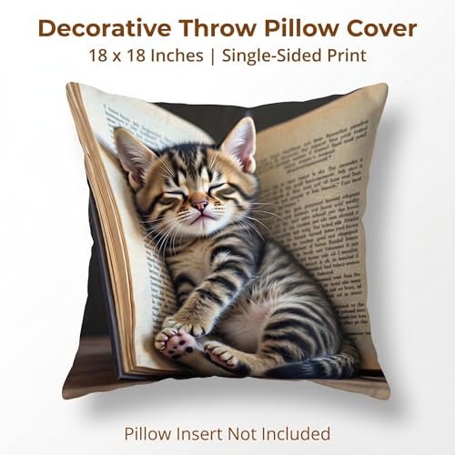 18x18 Cute Cat Linen Pillow Cover for Sofa - Pack of 1