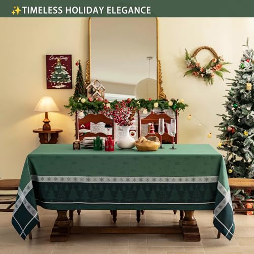 Green Christmas Tablecloth 60x90 Inches Rectangular Rustic Holiday Decor