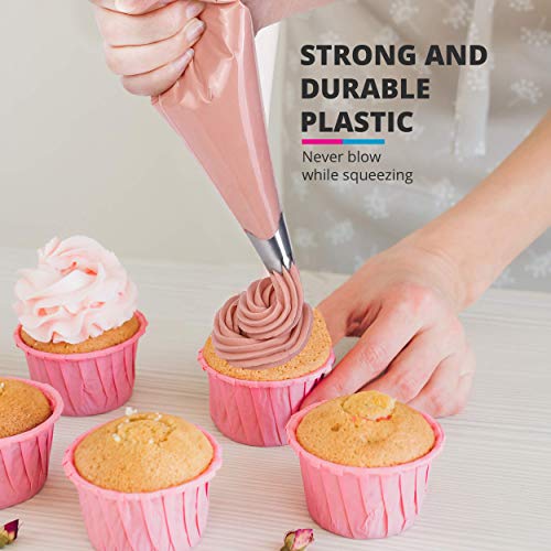 Riccle 16-Inch Disposable Piping Bags - 100 Anti-Burst Icing Bags for Cakes & Cookies
