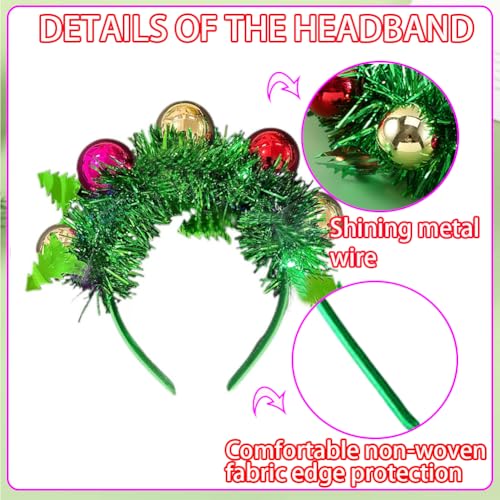 RUPOFUZA Christmas Tree Pom-Pom Headband for Women and Girls Festive Holiday Party Hair Accessory