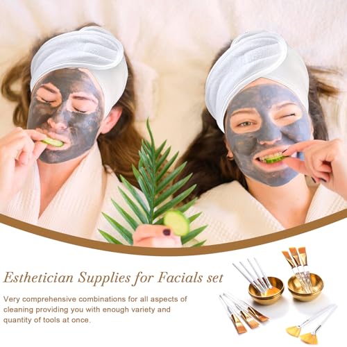 DLUGOPIS 18 Pcs Esthetician Facial Mask Mixing Set with Gold Bowls and Brushes