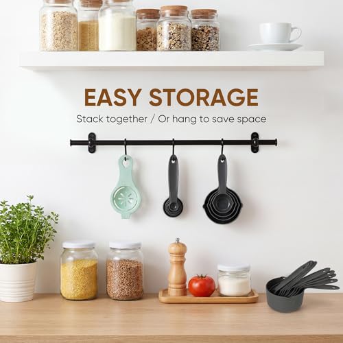 ELASO 11-Piece Measuring Cups and Spoons Set with V-Spout - Gray