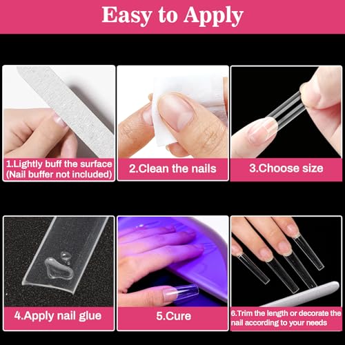 RAQEHO 2XL Extra Long Square Nail Tips 240PCS Clear False Nails Half Cover