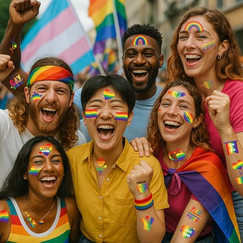 Garsellen 119+ Pcs Gay Pride Temporary Tattoos Rainbow Flag Stickers
