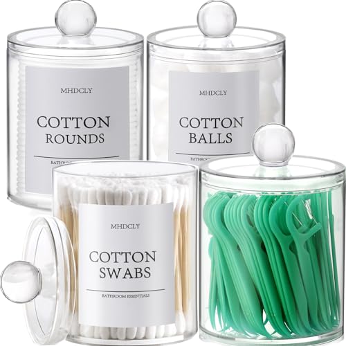 4-Pack Clear Bathroom Storage Canisters with Lids and Labels