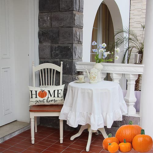 Home Sweet Home Pumpkin Lumbar Throw Pillow Cover, 12x20 Farmhouse Decor