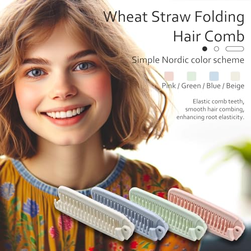 Kootinn 4-Piece Wheat Straw Foldable Hair & Makeup Travel Comb