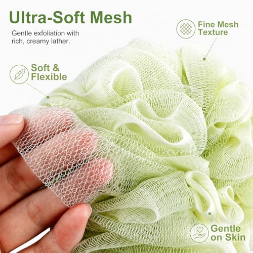 Loofah Sponge 4 Pack - Soft Mesh Bath Pouf for Gentle Exfoliation