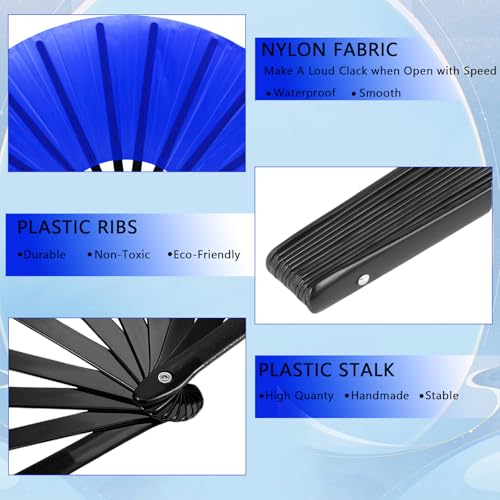 13-Inch Large Handheld Folding Rave Fan for Line Dancing - Blue