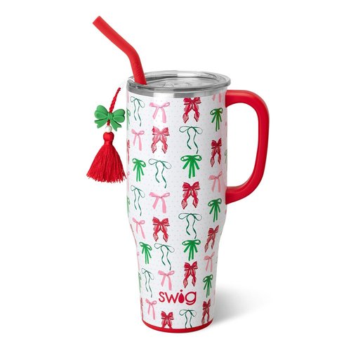 Swig Life 40oz Mega Mug, 40 oz Tumbler with Handle and Straw, Cup Holder Friendly, Dishwasher Safe, Extra Large Insulated Tumbler, Stainless Steel (Ribbons and Bows)