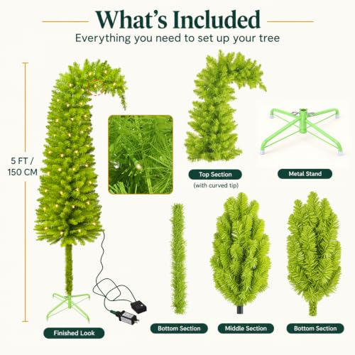 5Ft Whimsical Lime Green Artificial Christmas Tree, Bendable Holiday Decor