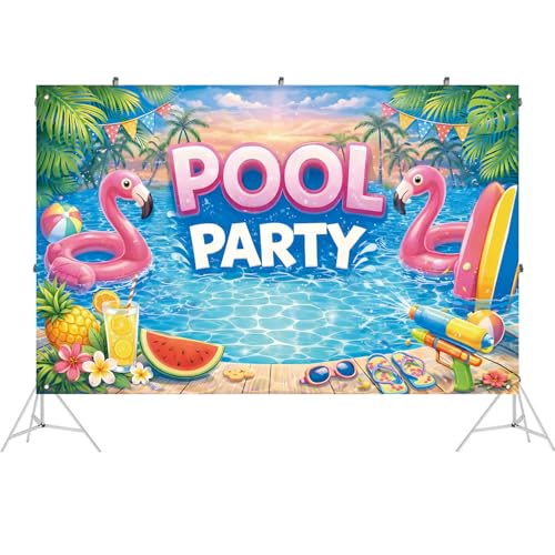Pink Flamingo Pool Party Backdrop Banner - 71 x 43 Inch