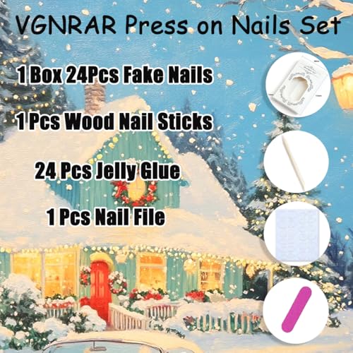 VGNRAR Christmas Press on Nails Short Square Snowflake False Nails