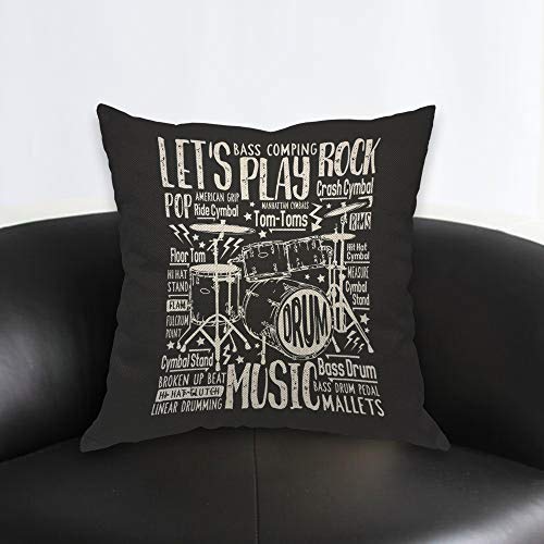 Music Rock Drums Throw Pillow Cover - 18x18 Inch Decorative Cushion