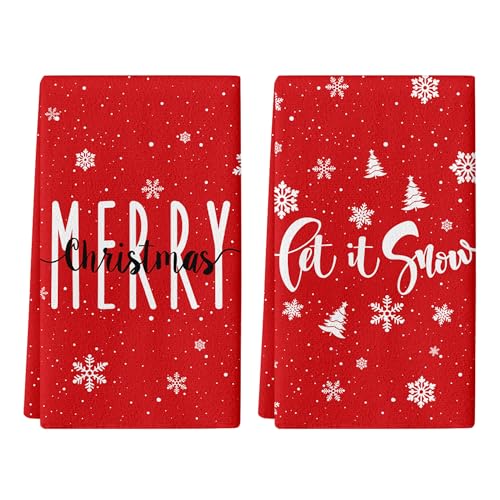 Christmas Hand Towels Set of 2 - Snowflake Holiday Decor, Soft & Absorbent
