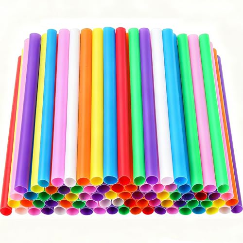 ALINK 100 PCS Jumbo Smoothie Straws, 10.3" Wide Disposable Colorful Straws