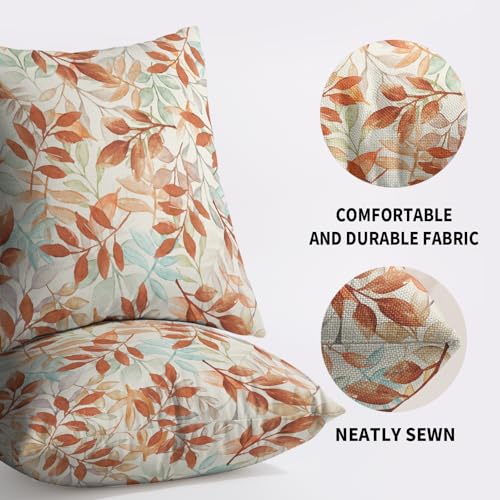 Burnt Orange Fall Pillow Covers 18x18 - Set of 2 Autumn Leaves
